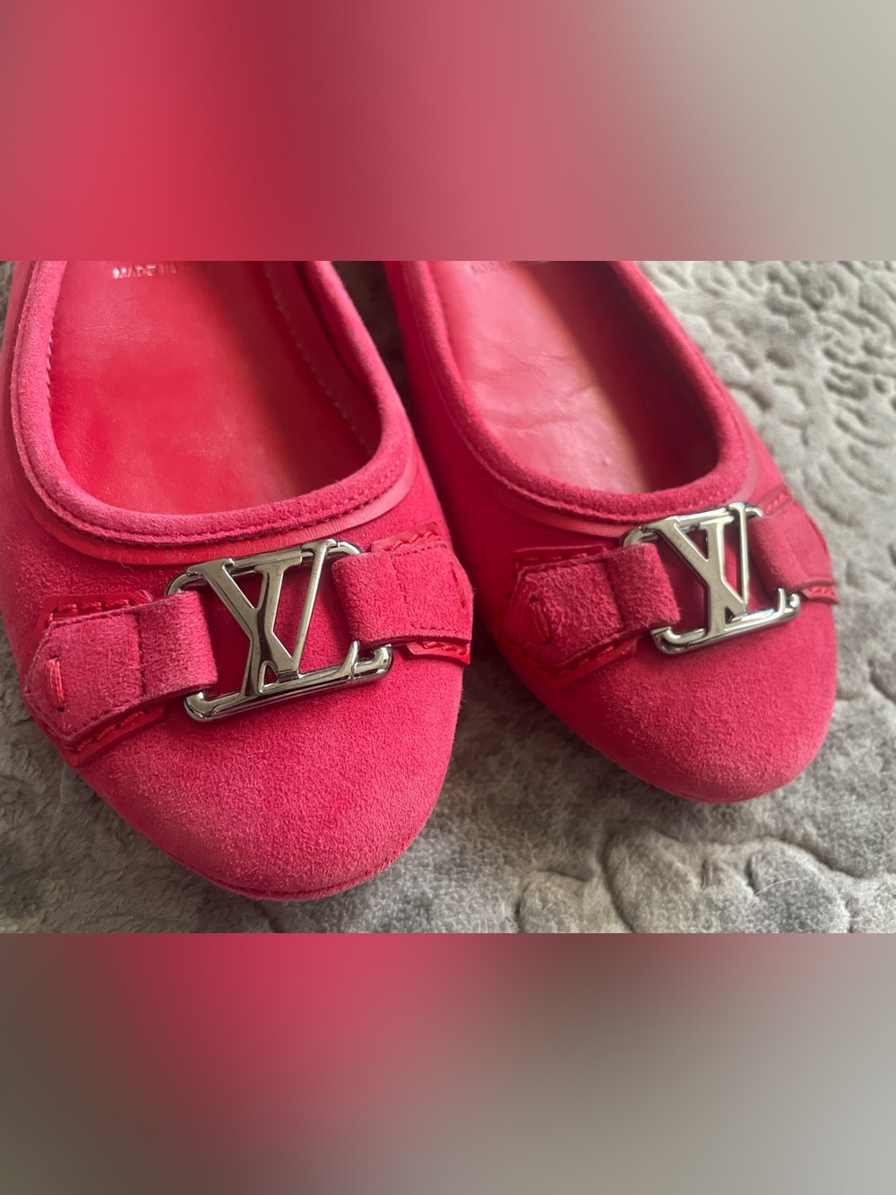 Louis Vuitton Pink Suede Bow Ballet Flats